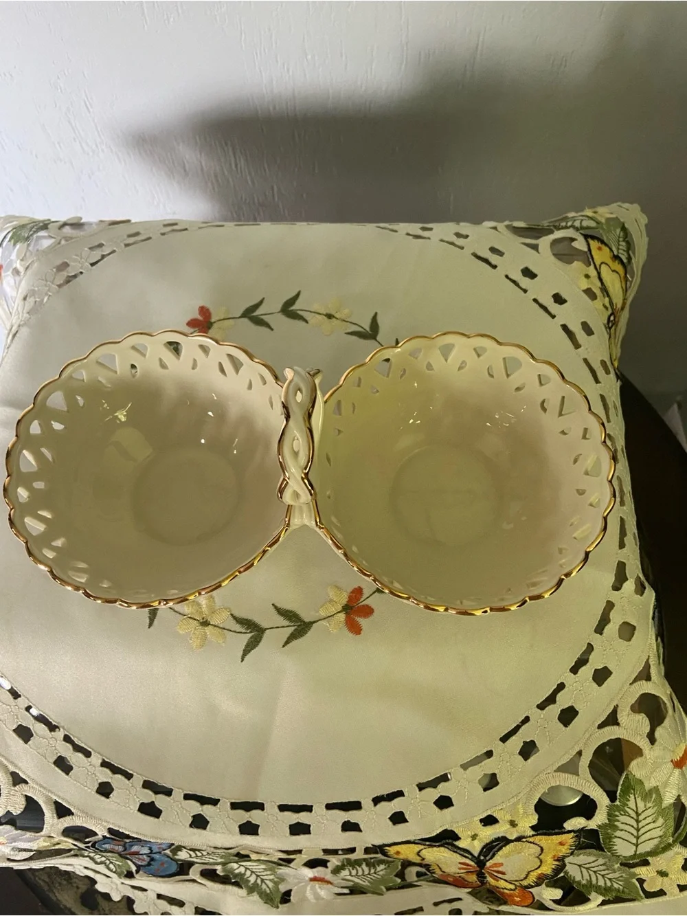 Lenox Cream Double Serving Dish with Gold Accents